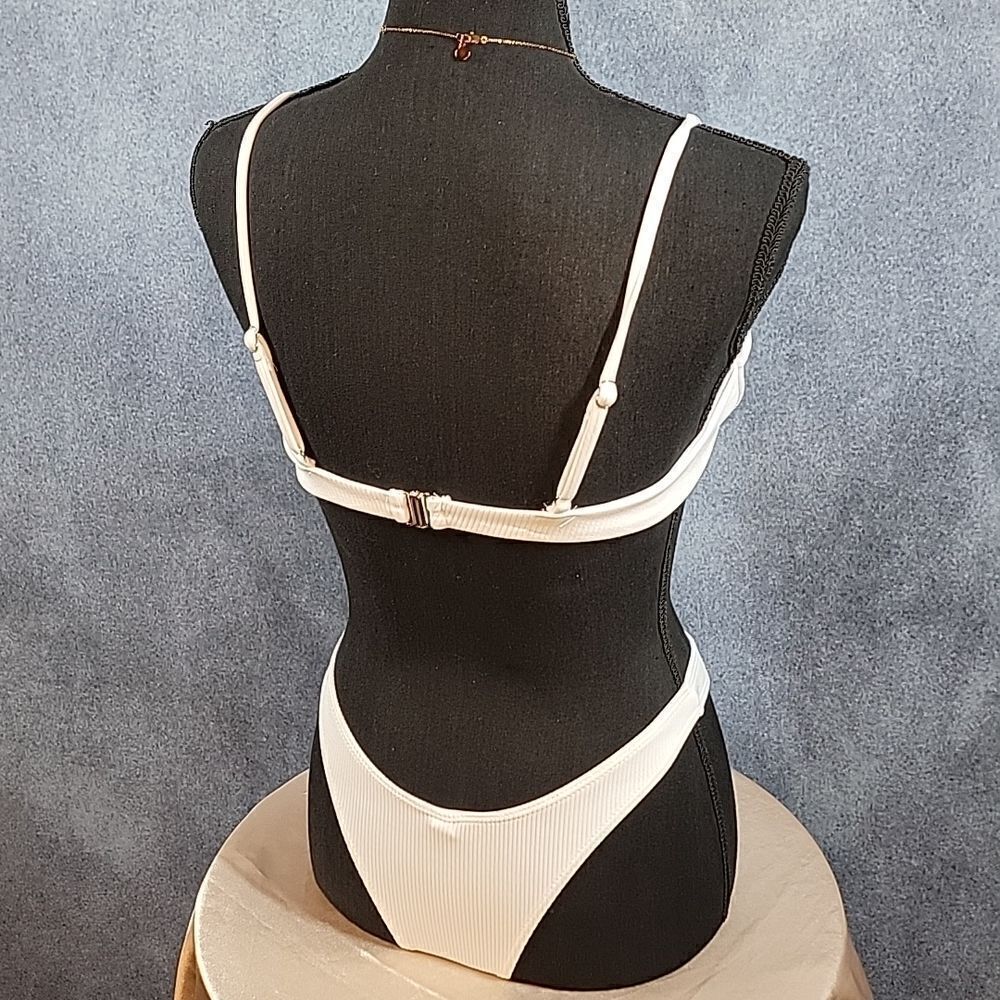 White Sexy Plunging Underwire Pushup 2-piece High cut leg Bikini - Picture 5 of 15